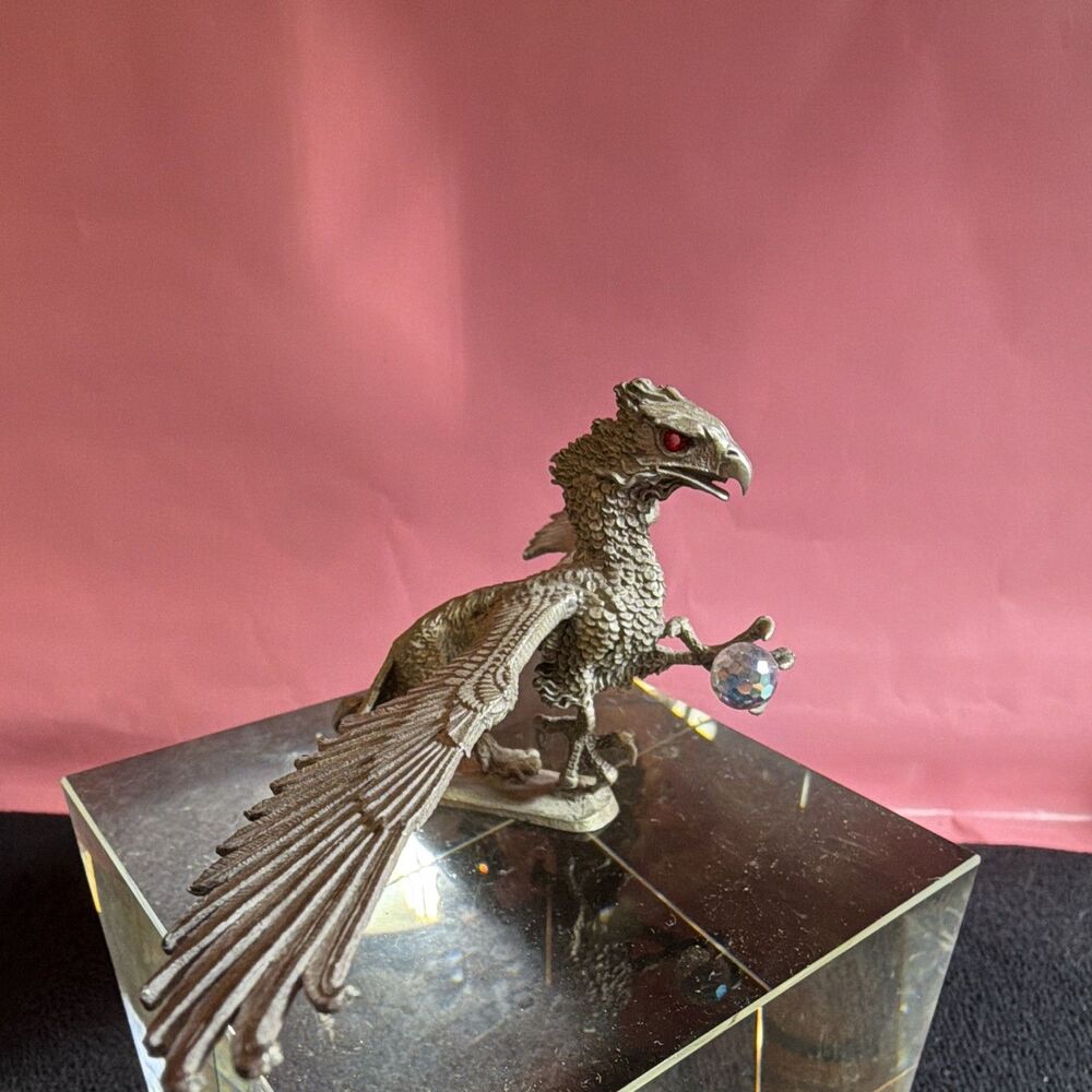 Vintage 1987 Ral Partha Metal Miniature Griffon  Holding Crystal Ball